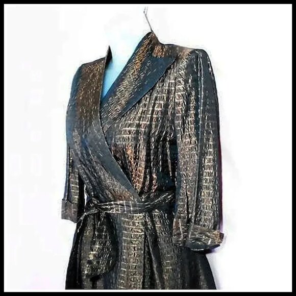 Vintage Evening Cover Copper Gold Metallic Mini Dress 40s Lounge Jacket - Picture 3 of 14